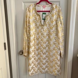 Lily Pulitzer metallic gold and white dress